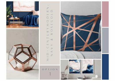 Mid-Century Modern: Opt 1 – Navy & Rose Gold Mood Board Cover