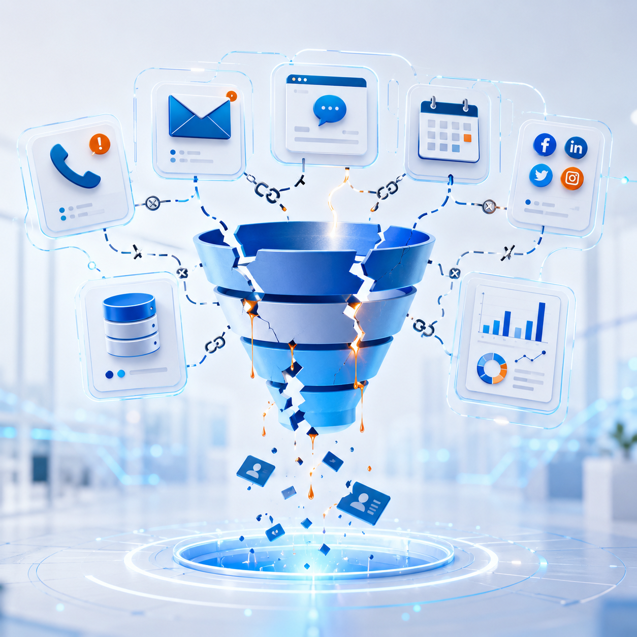 Broken data flow through fragmented funnel