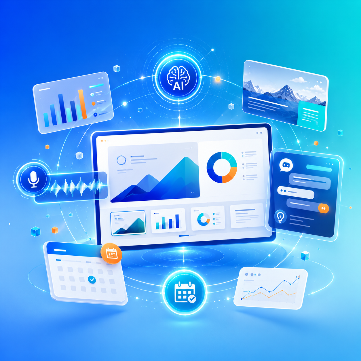 Futuristic AI productivity dashboard interface