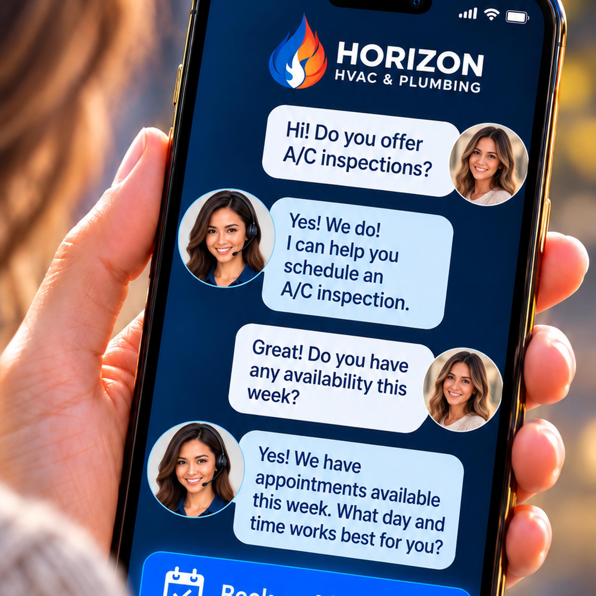 Woman chatting with Virtual Receptionist for a Contractor