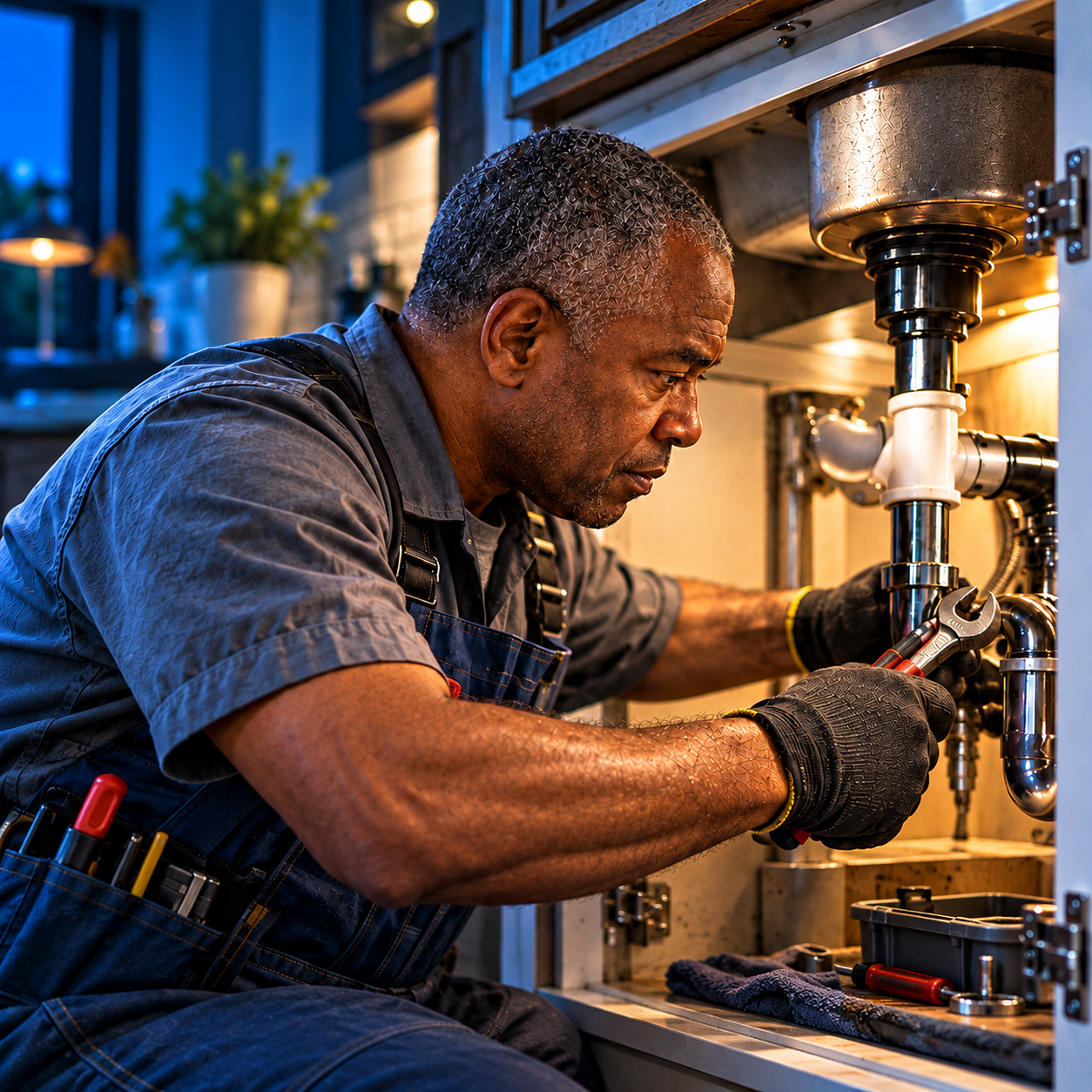 Plumber Repairing a Kitchen Sink